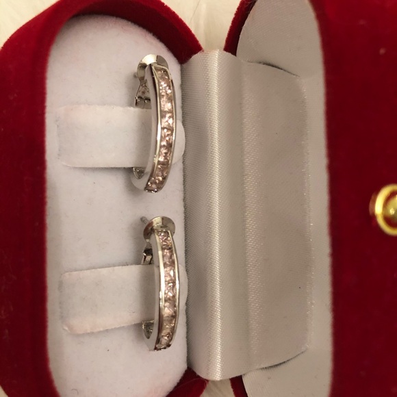 Silver earrings pink zirconia clips style - Picture 2 of 6